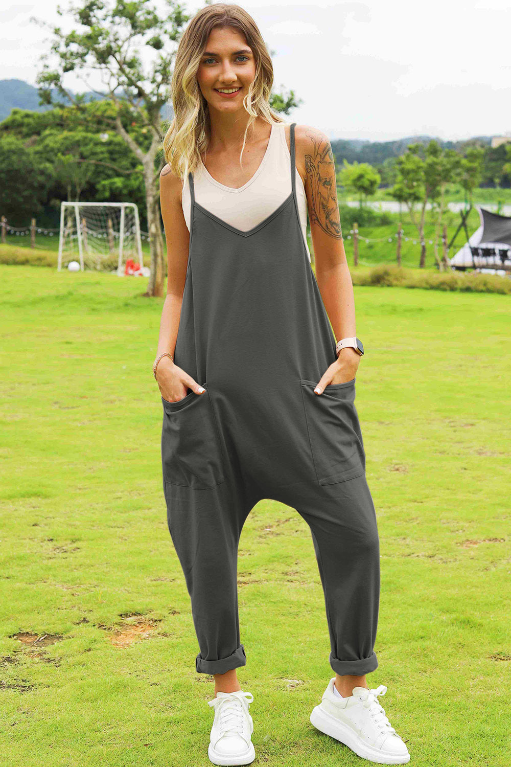 Nova Full Size Sleeveless V-Neck Pocketed Jumpsuit