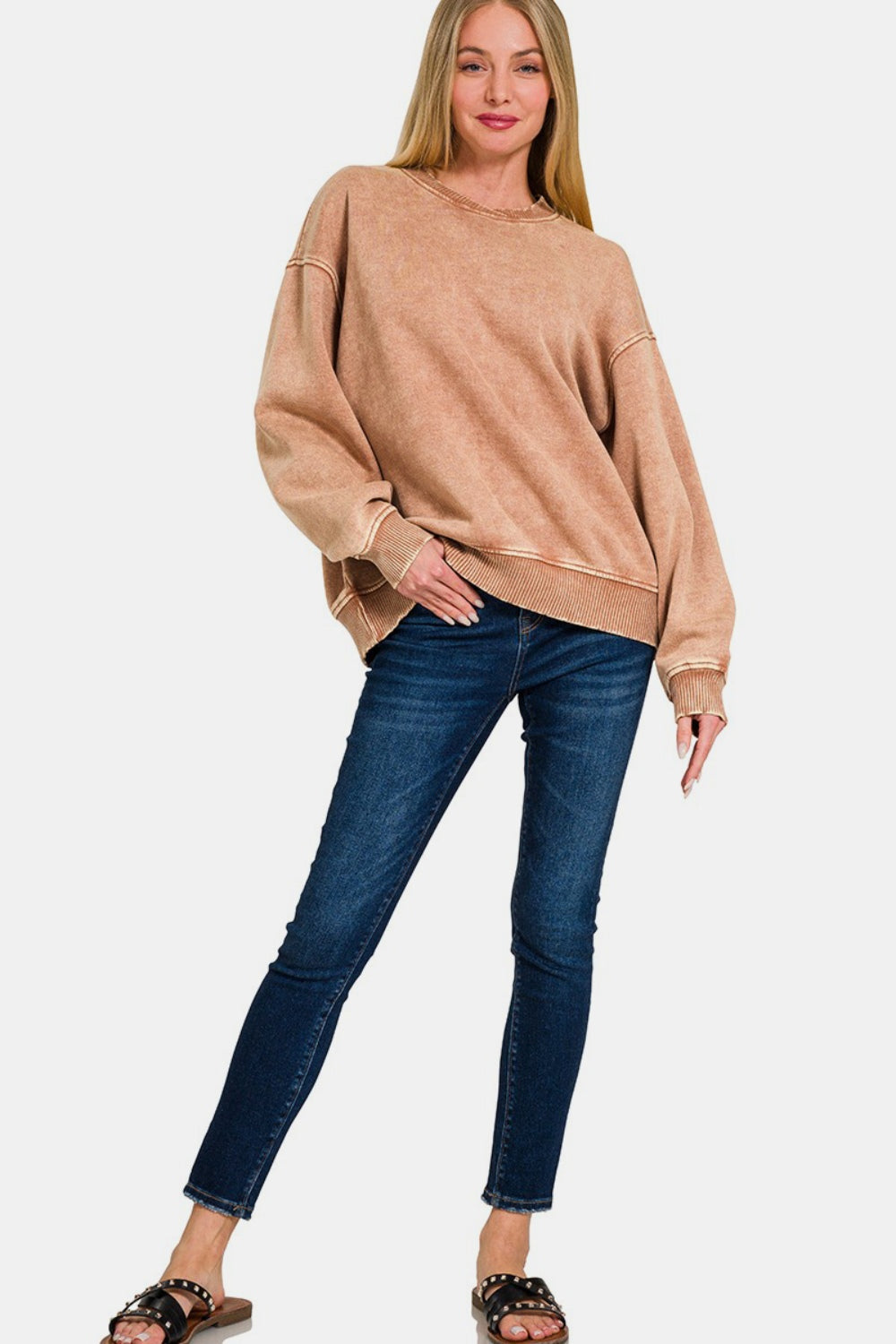Lily Acid Wash Oversized Fleece Sweatshirt