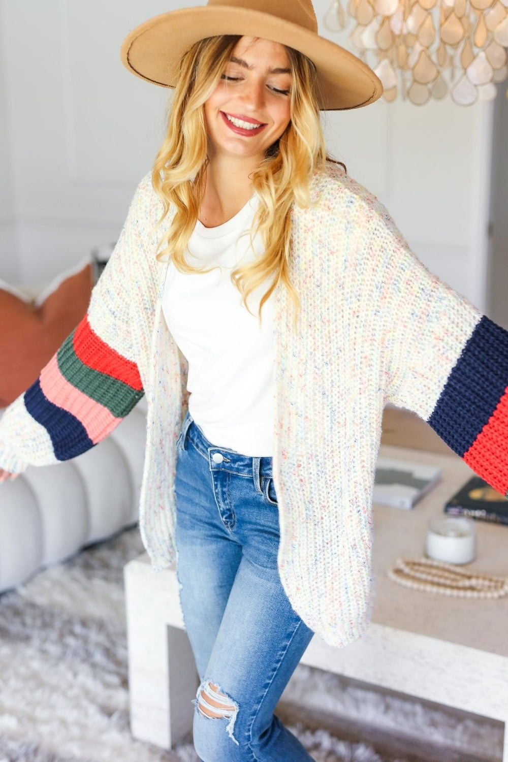 Ava Color Block Open Front Cardigan
