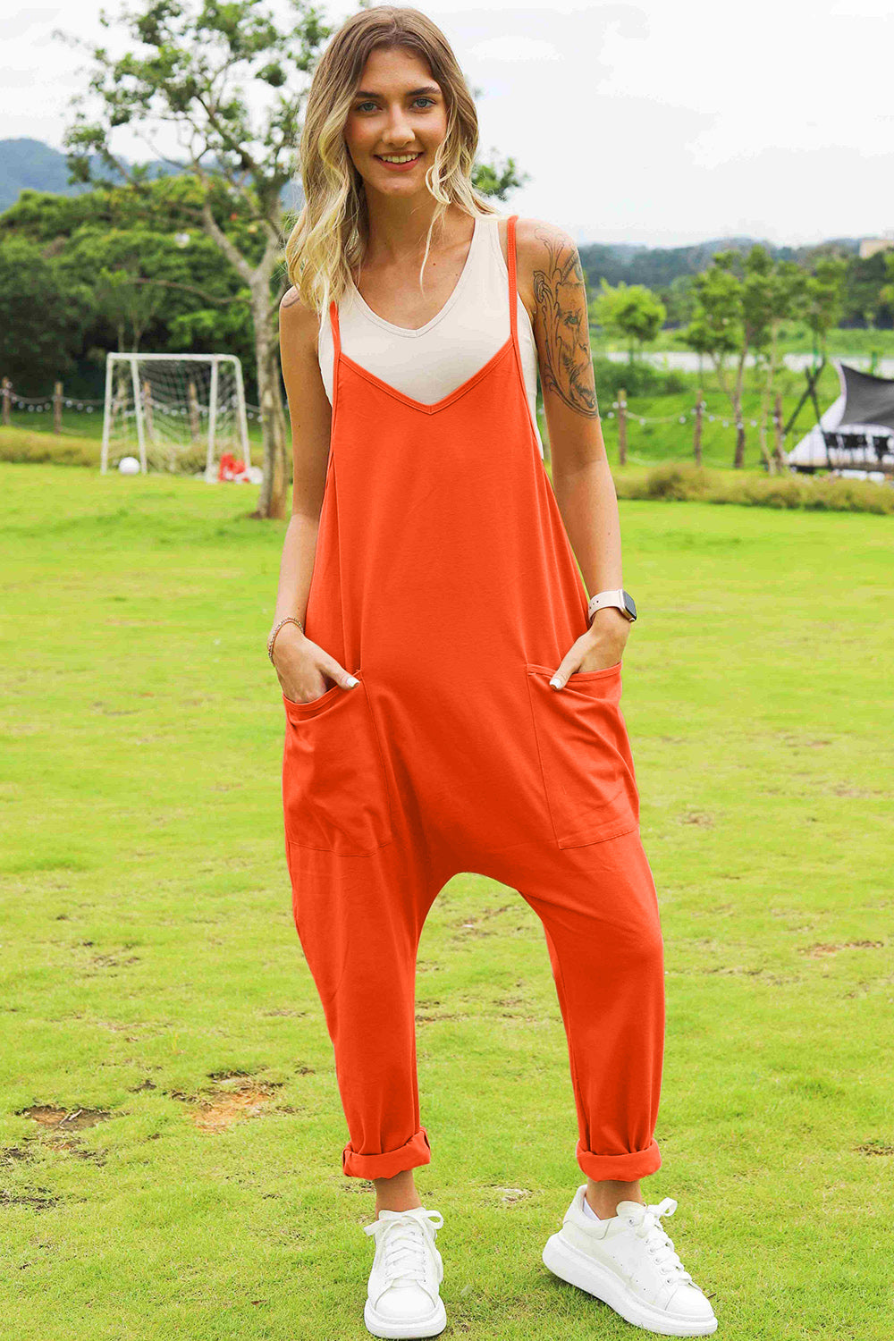 Nova Full Size Sleeveless V-Neck Pocketed Jumpsuit