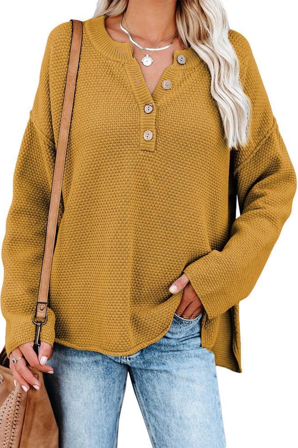 Abigail Drop Shoulder Slit Sweater