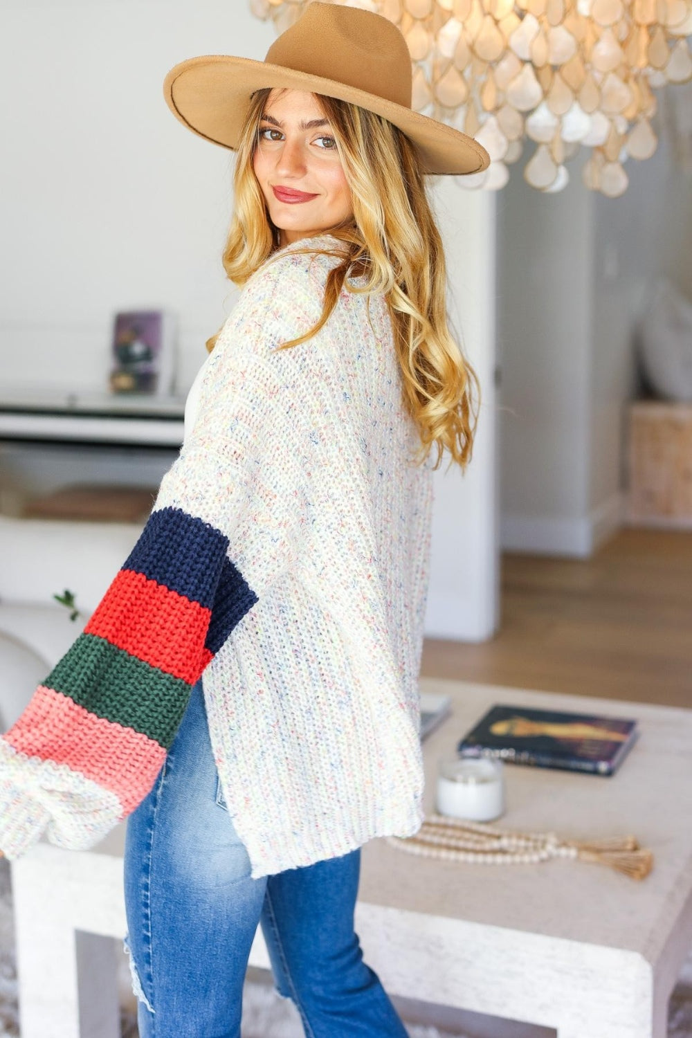 Ava Color Block Open Front Cardigan