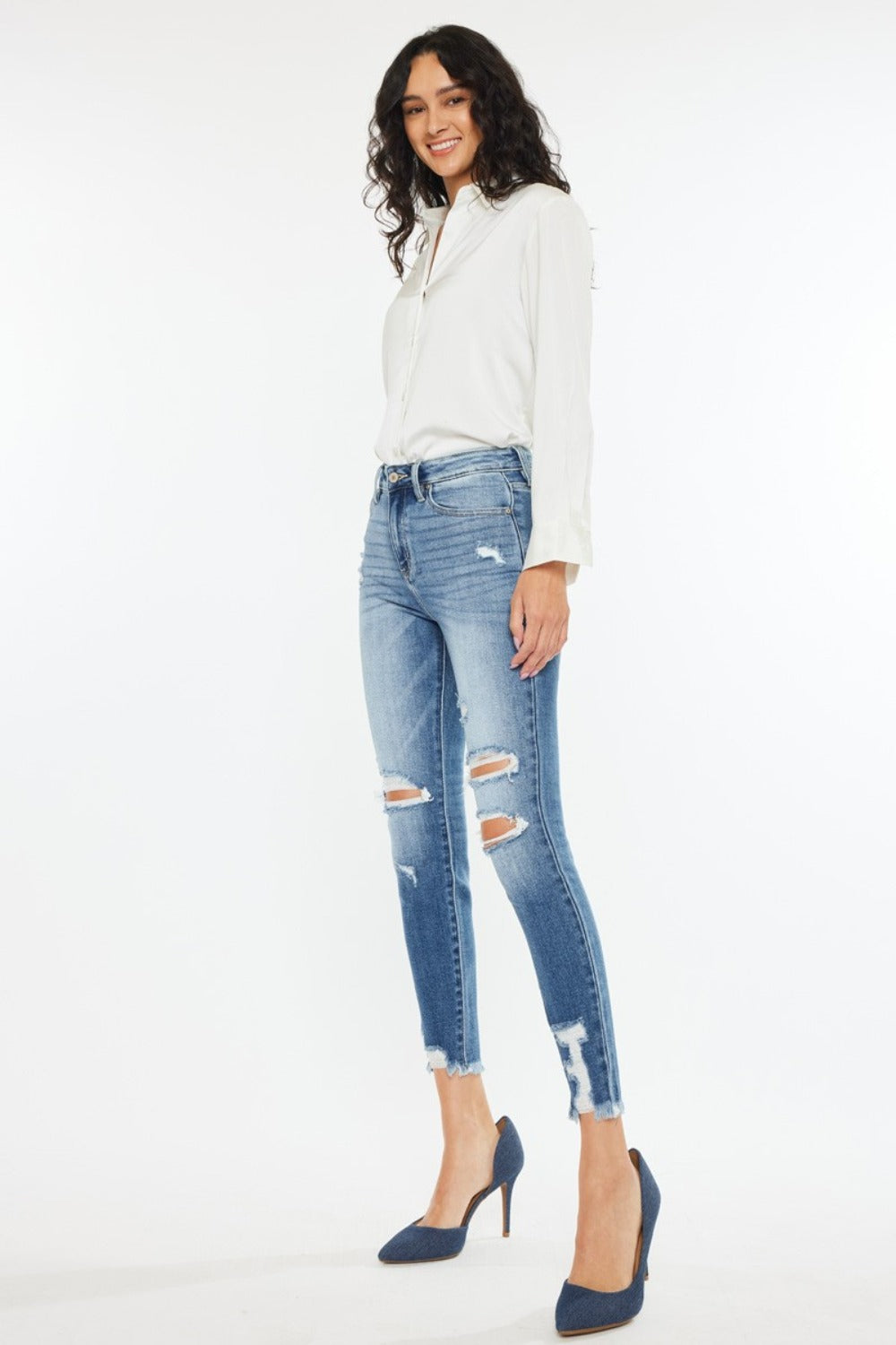 Isla High Rise Frayed Ankle Skinny Jeans