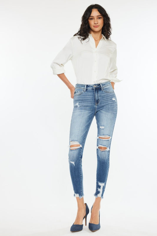 Isla High Rise Frayed Ankle Skinny Jeans