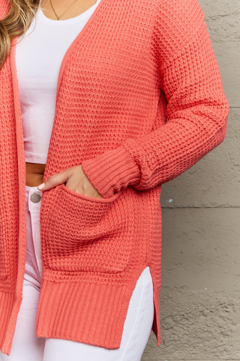Savanah Bright & Cozy Full Size Waffle Knit Cardigan