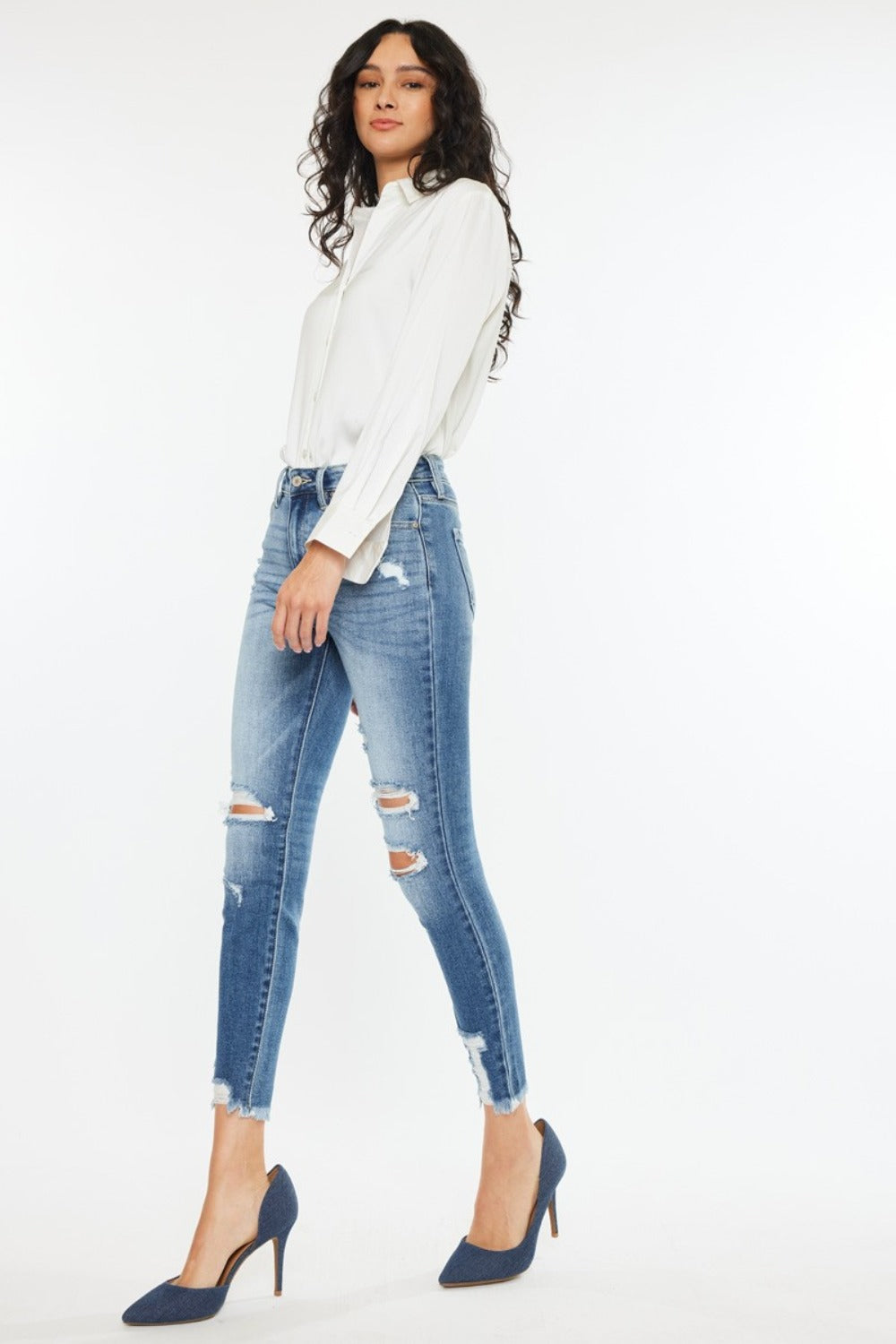 Isla High Rise Frayed Ankle Skinny Jeans