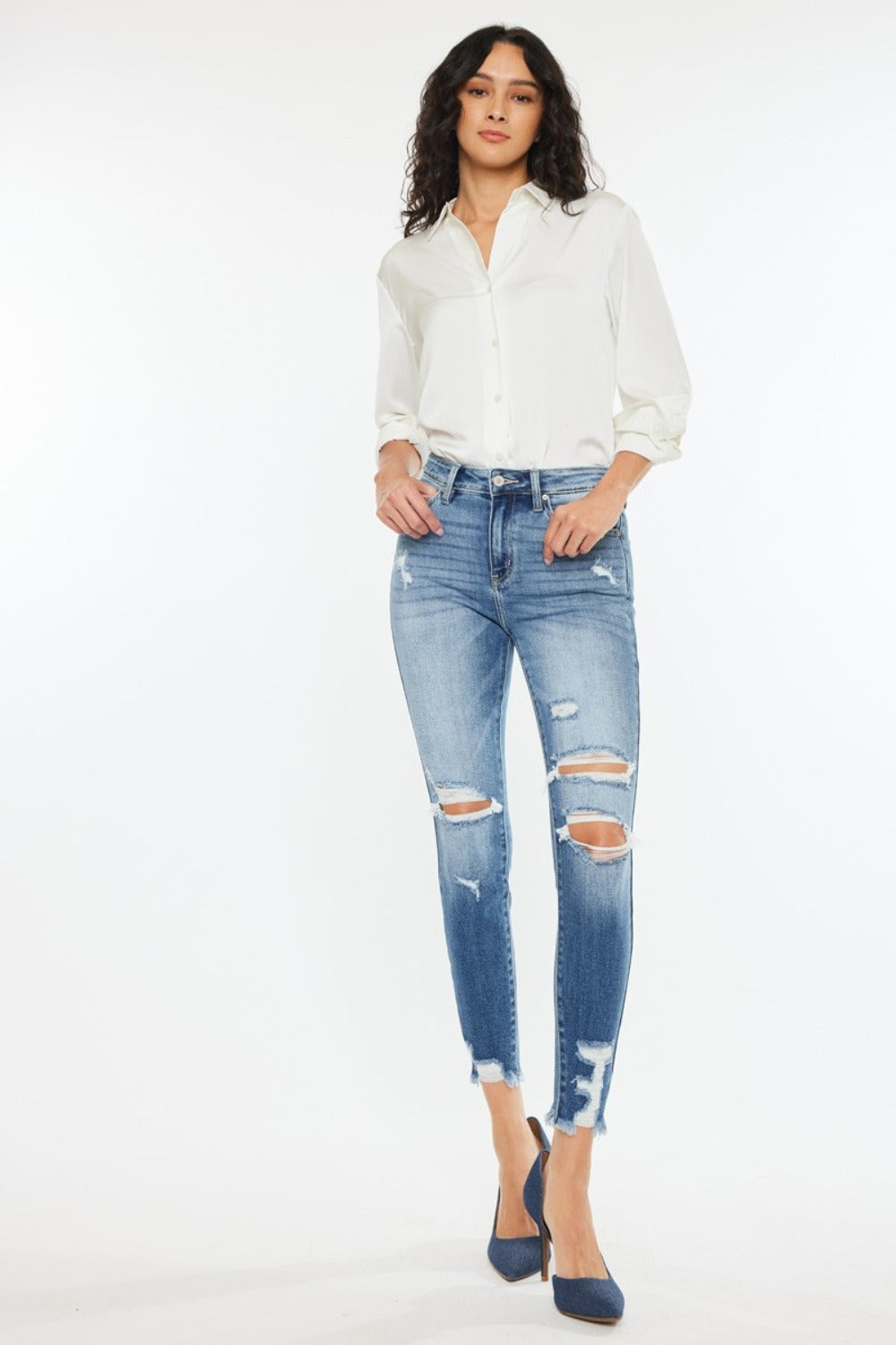 Isla High Rise Frayed Ankle Skinny Jeans