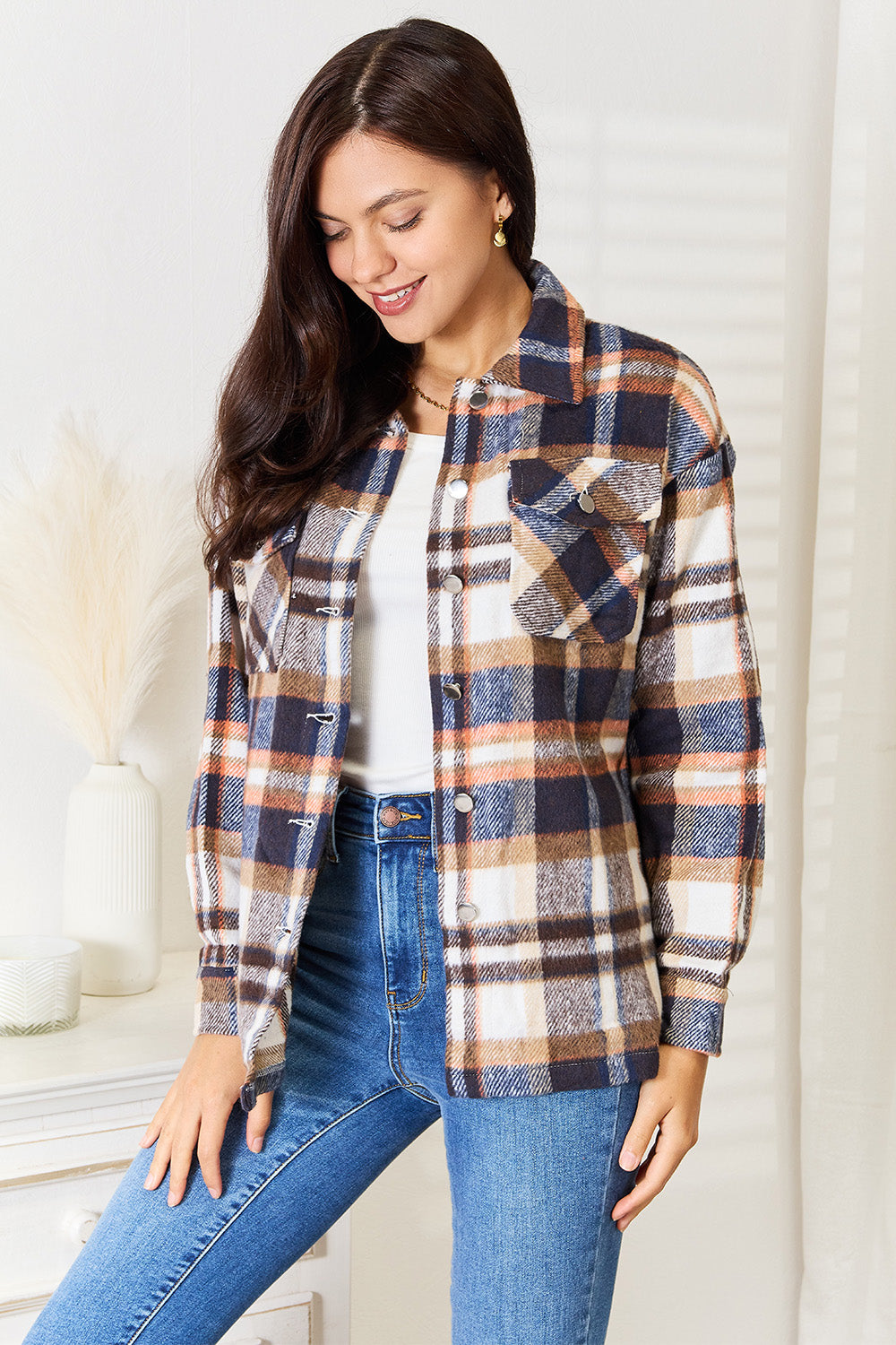 Jaqueline Button Front Shirt Jacket with Breast Pockets