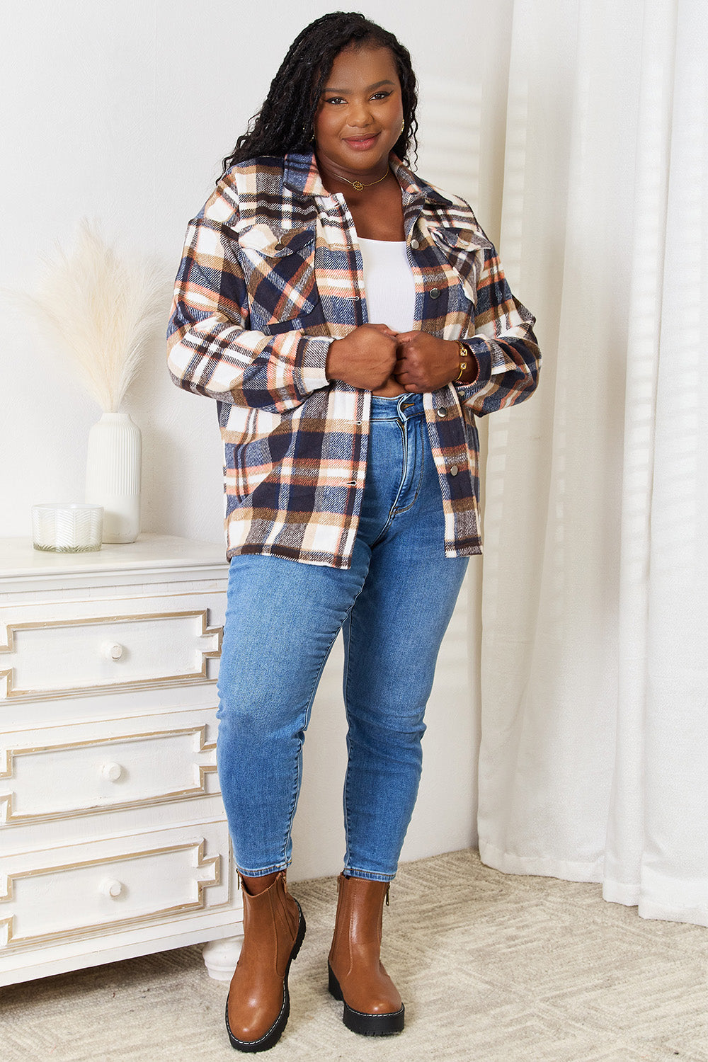 Jaqueline Button Front Shirt Jacket with Breast Pockets