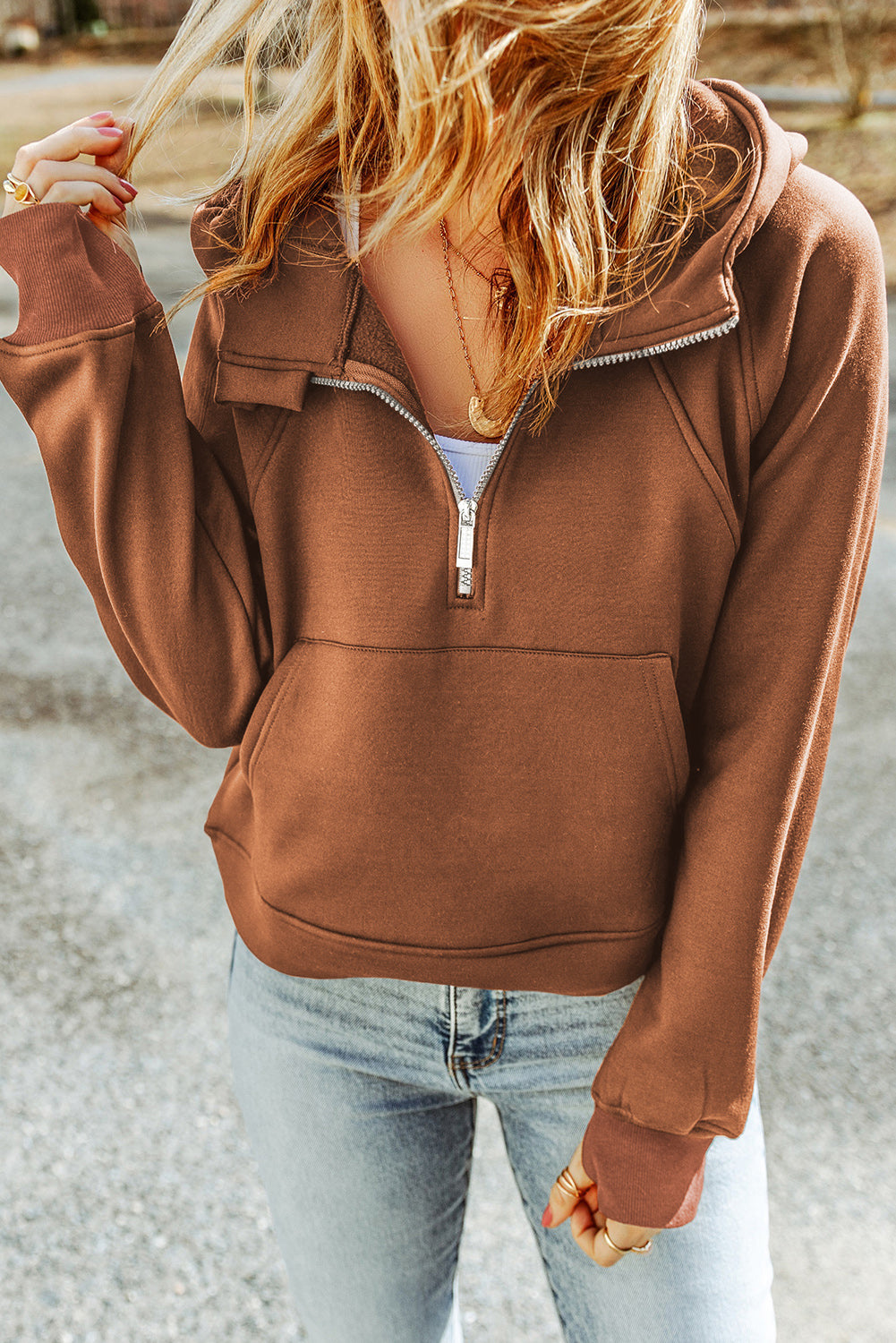 Olivia Half-Zip Thumbhole Sleeve Hoodie
