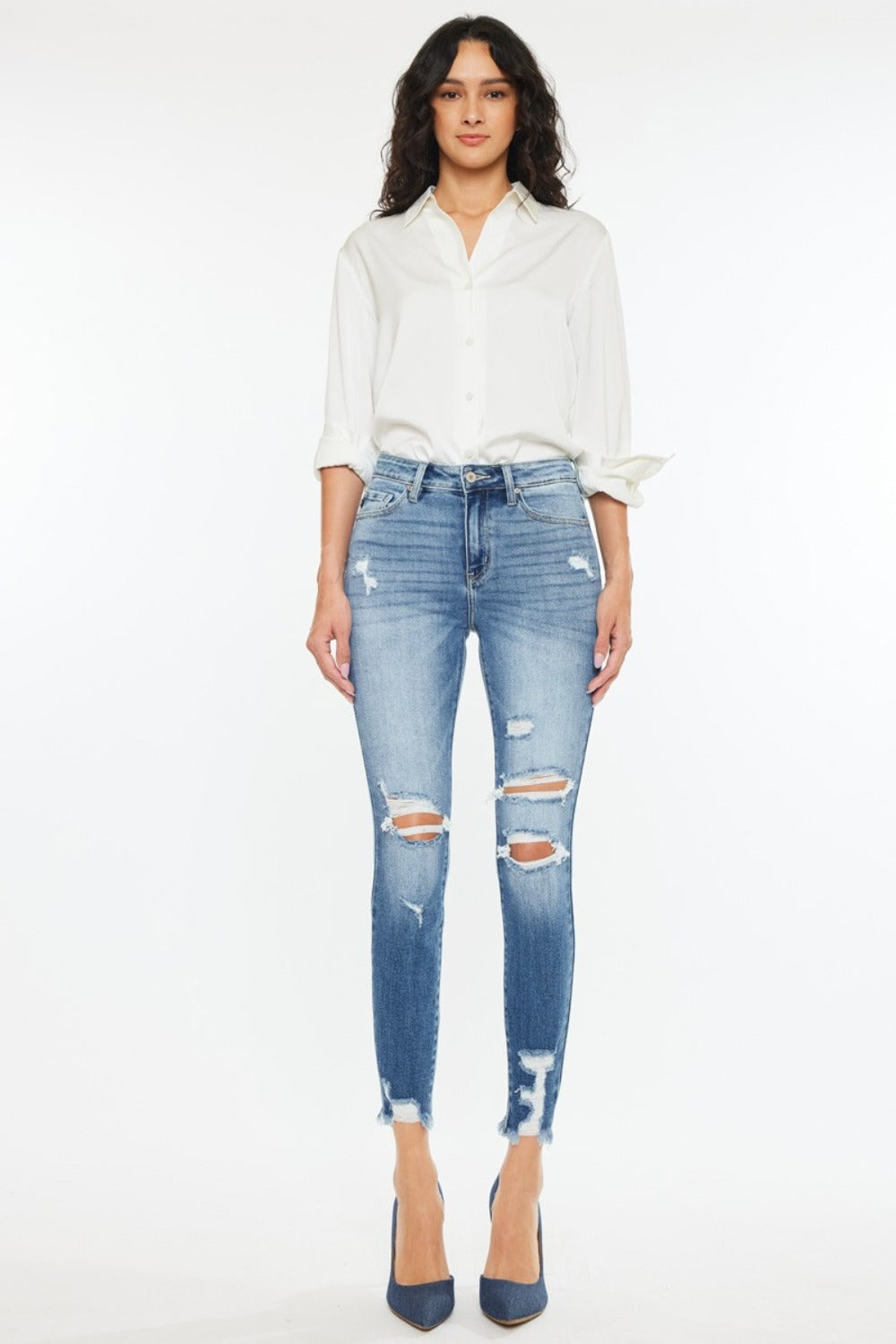 Isla High Rise Frayed Ankle Skinny Jeans