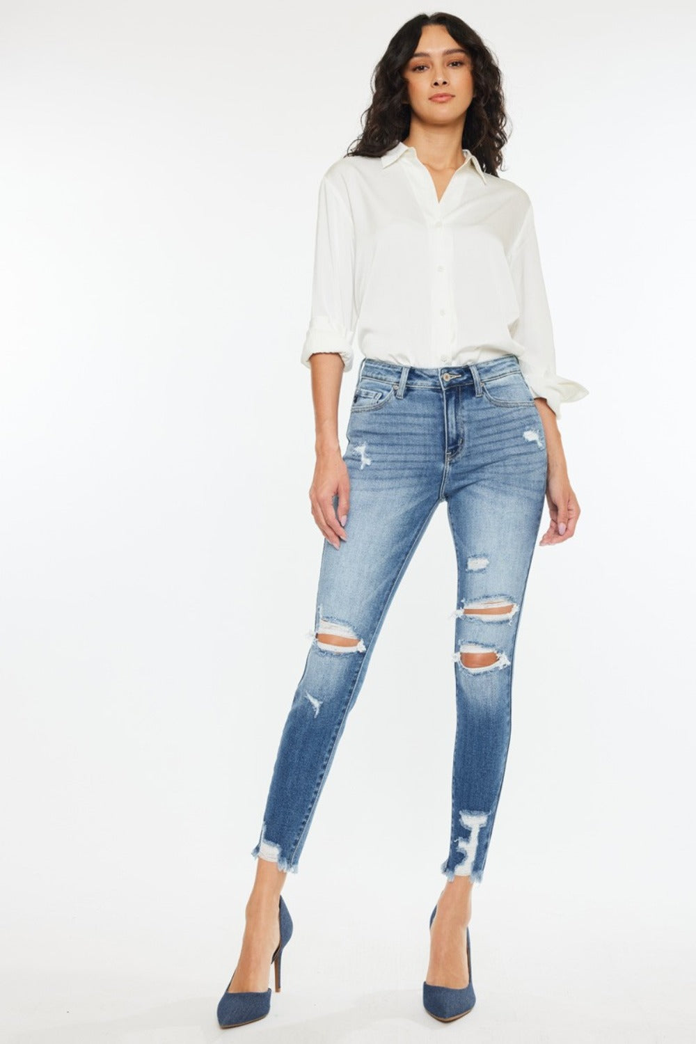 Isla High Rise Frayed Ankle Skinny Jeans