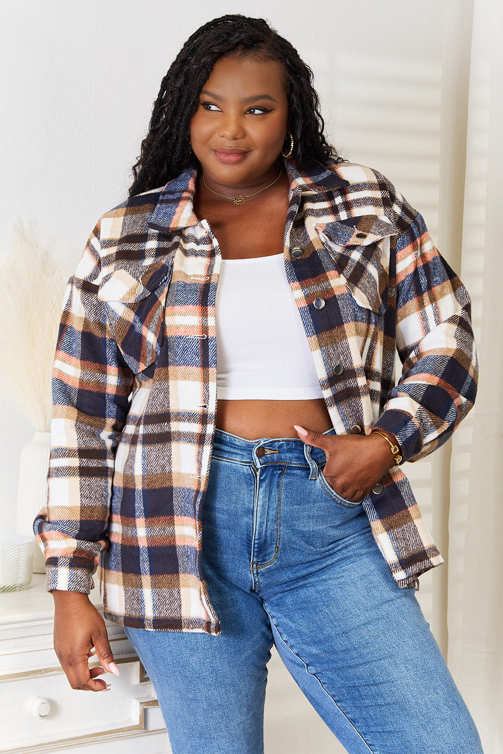 Jaqueline Button Front Shirt Jacket with Breast Pockets