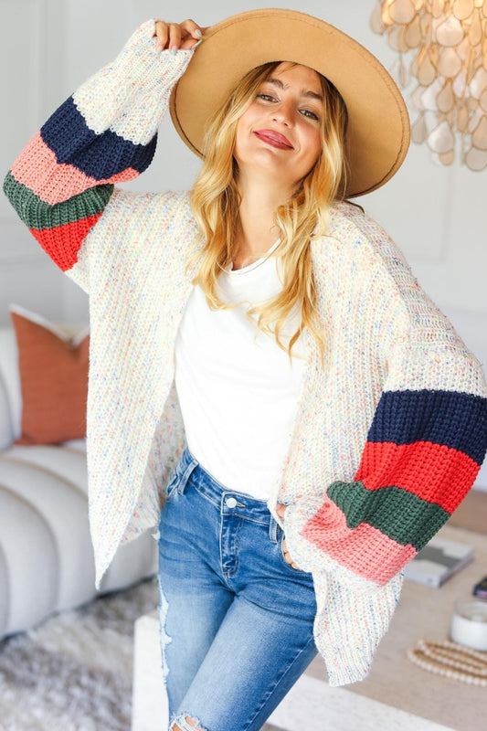 Ava Color Block Open Front Cardigan