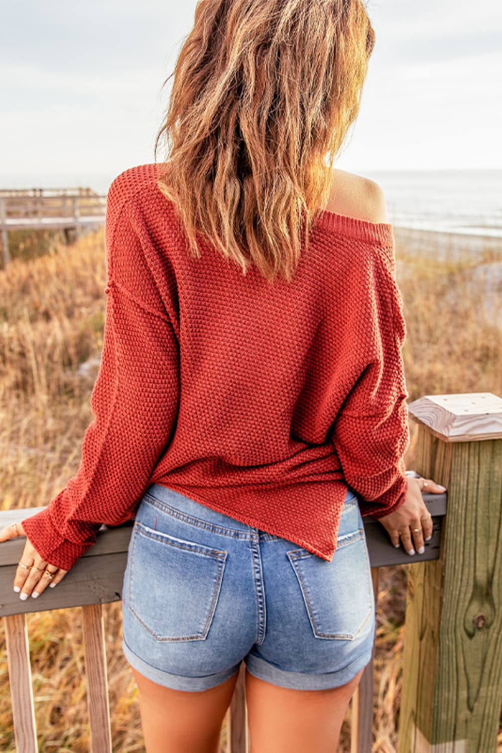 Abigail Drop Shoulder Slit Sweater