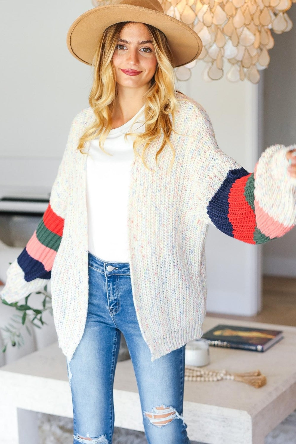 Ava Color Block Open Front Cardigan