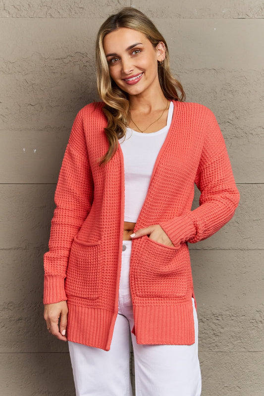 Savanah Bright & Cozy Full Size Waffle Knit Cardigan